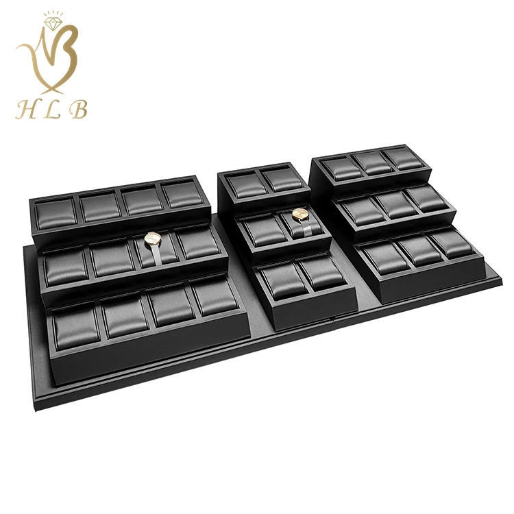 HLB Custom leather jewelry displays set showcase jewellery display stands sets for retail shop counter
