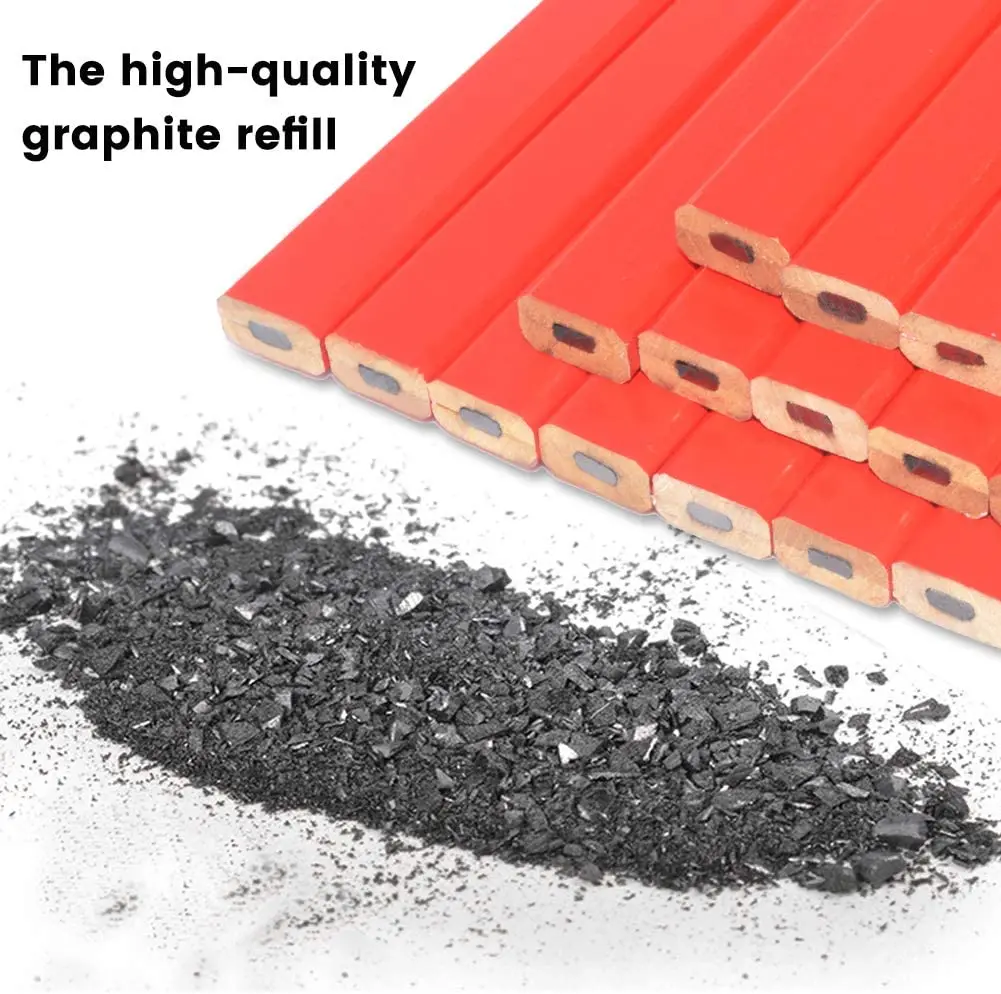Bview Art 7 inch Octagonal Red Hard Black Lead Carpenter Construction Pencil for Woodworking Marking Tool