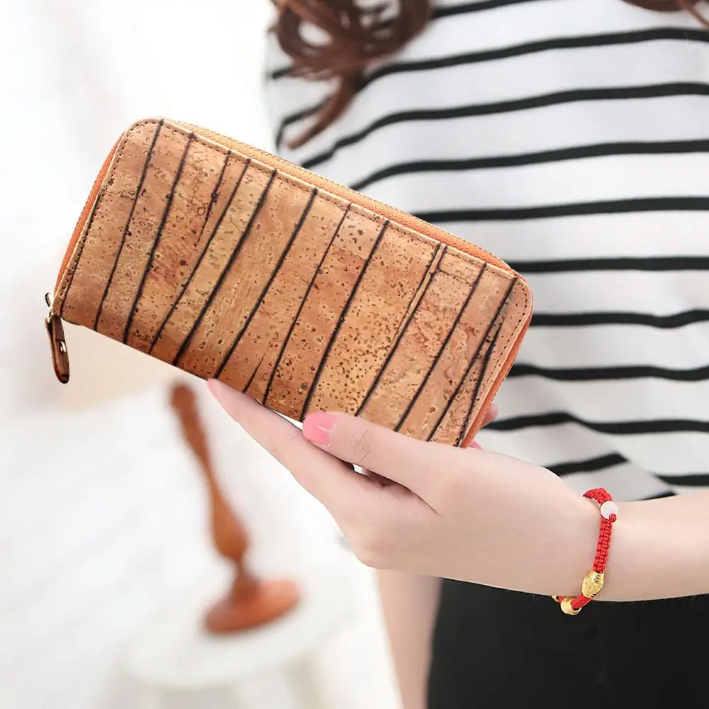 BoshihoAliexpress Eco Friendly Cork Vegan vertical grain Purse Handbags Women Cell Phone ladies Clutch Bags wallet