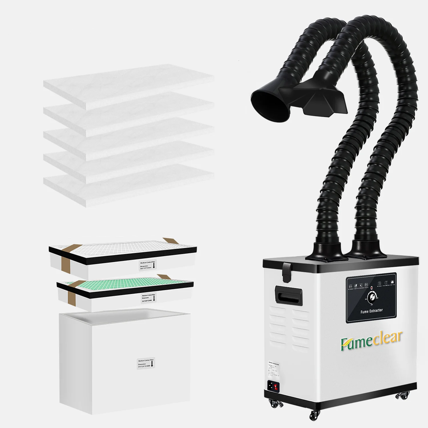 Fumeclear double head beauty salon nail salon air purifier smoke extractor with hepa and activated carbon filter