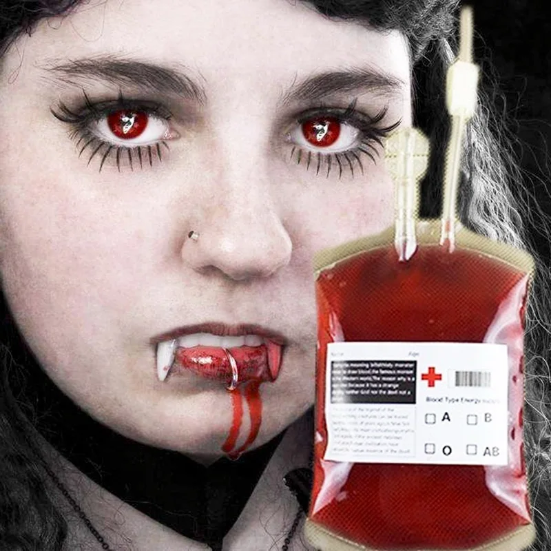 
Vlovelife Halloween Decorations Food Grade PVC Blood Bags 350ml Juice Energy Drink Bags Drinking Blood Bags for Halloween Party 