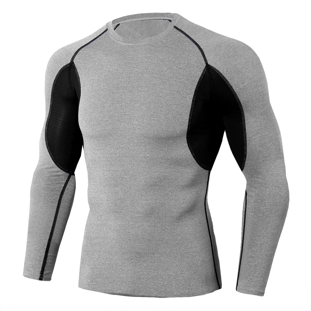 Training Bodybuilding Sport 2 Piece Pants Compression Pants Long-Sleeve T-Shirt Compression Short Tights Men Set