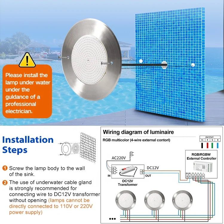 Oem/Odm Submersible Pool Lamp 7.5Mm Thickness Flat Wall Mounted Led Swimming Underwater Pool Lights