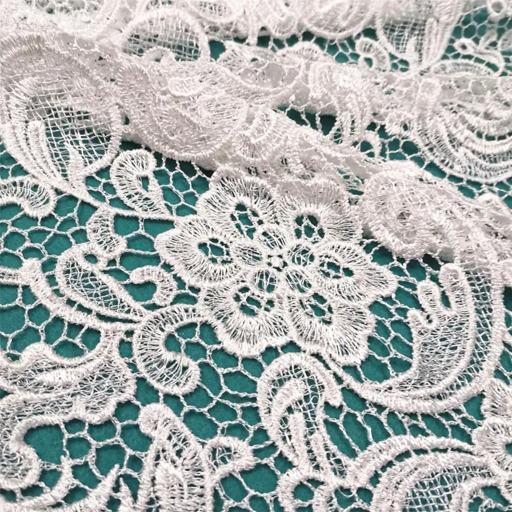 Wholesale 100% Polyester Textile Korean Cord Guipure Embroidery Dress Lace Fabric