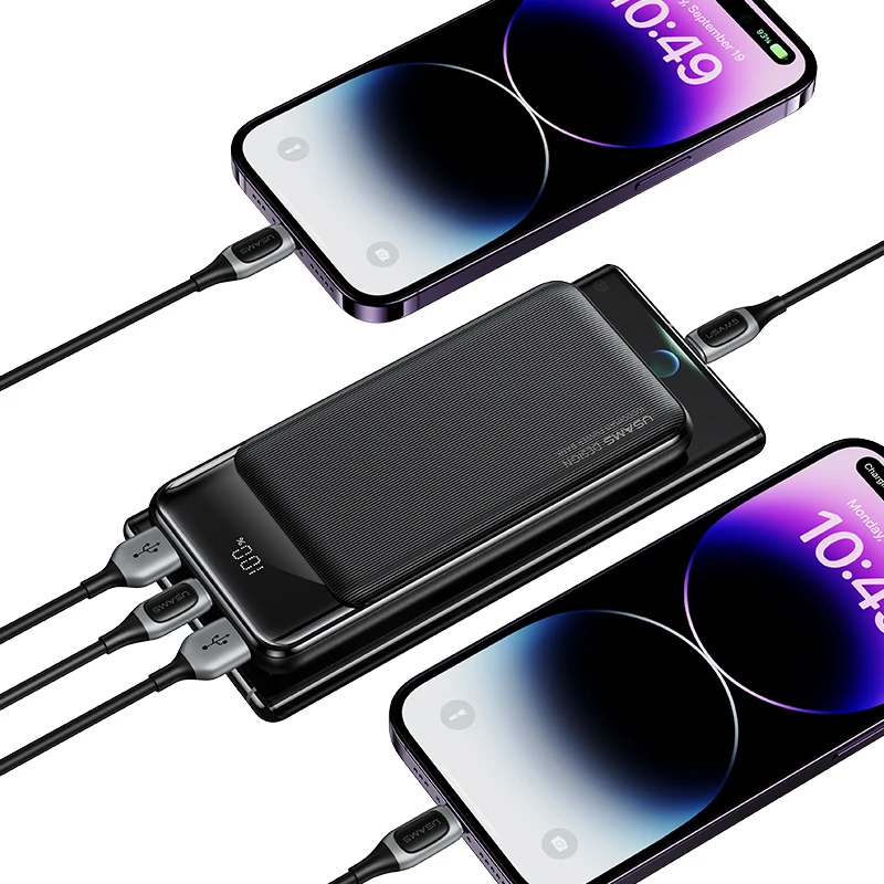 USAMS US-CD198 10000mAh Portable Power Bank for Mobile Phone Display Battery Charger 3 Ports Power Bank