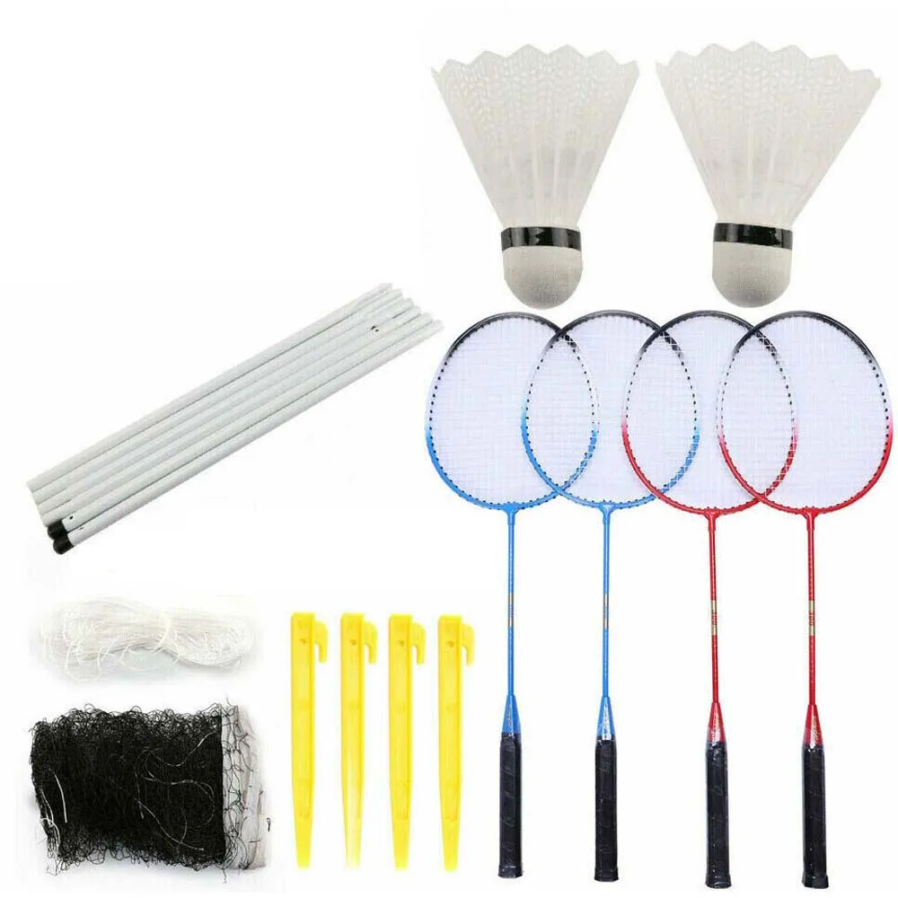 Профессиональный Волан для бадминтона комплект ракеток спорта на открытом воздухе 4 игрока с сетчатыми