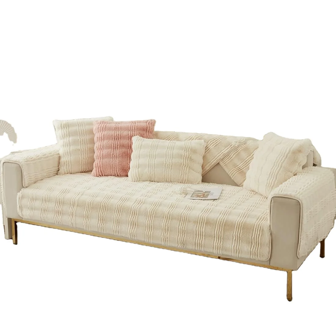 2024 Style Cut Rabbit Fur Sofa Cover Rolled 70cm/ 80cm/ 90cm Width Custom Size Compound Fleece