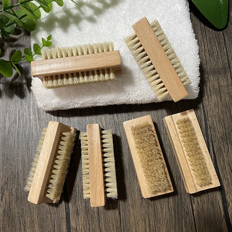Custom Logo Pedicure Tool Beech Wood Nail Dust Brush Dual-Sided Soft Boar Bristle Nail Cleaning Brush For Fingernail Toenail