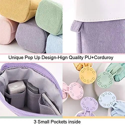 PU Corduroy Stand-up Retractable Transformer Bag Colorful Organizer, Great for Christmas Holiday Gift Cosmetics Pouch Makeup Bag
