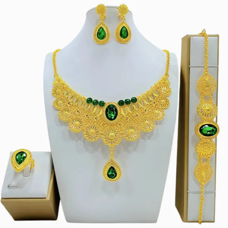 New Bridal Jewelry sets Dubai 24K gold plated African wedding wife gifts necklace bracelet earrings ring jewellery set women