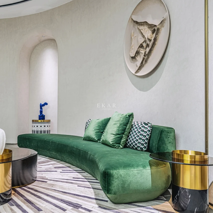 Nordic Designer Unique Banana Shape Curved Sofa Light Luxury Couch Living Room Furniture Moon Customizable Velvet Sofa