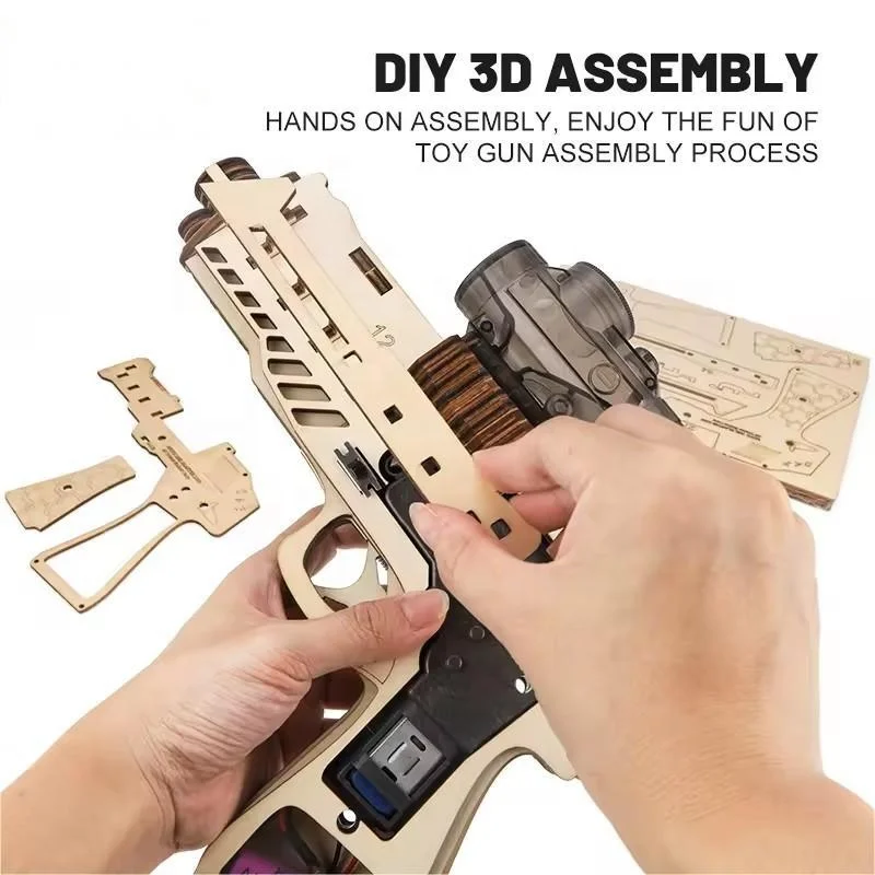 New Arrival Educational Assemble Toy Water Bullet Gun Adult Kids Wooden Gel Blaster Handmade DIY Puzzle Toys