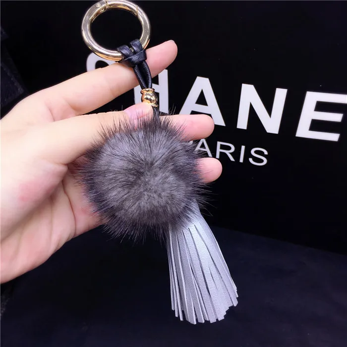 Cheap Furry Puff Ball Pink Fur Ball Heart Pom Pom Keychain For Women And Girls
