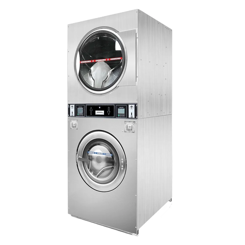 Blue Whale Commercial Stack Washer And Dryer Coin Operated Washing and Drying Cloth Hotel.factory .laundry