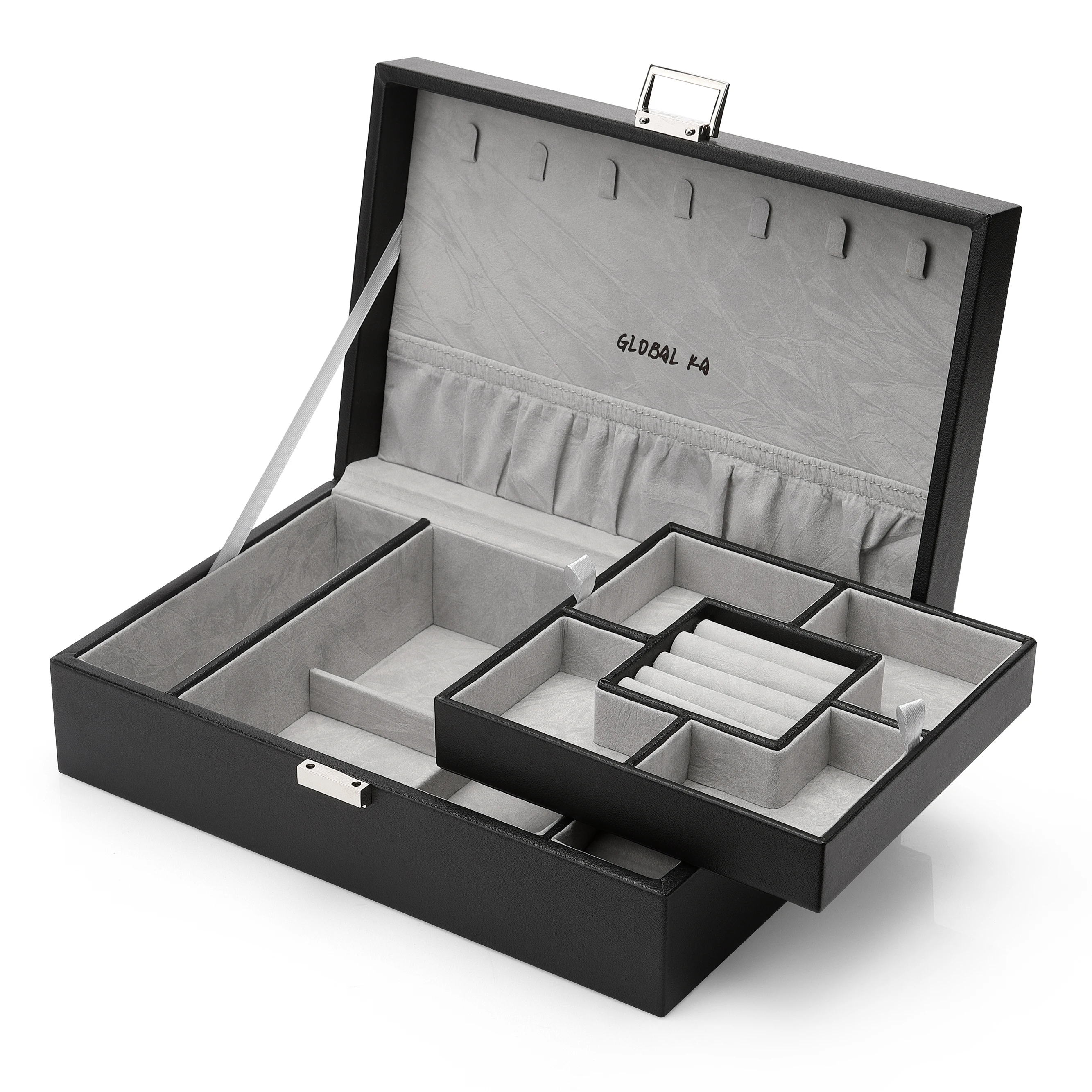 Luxury Wholesale Custom Logo Ring Earring Necklace Leather Jewelry Case Organizer Velvet Jewellery Storage Packaging Box