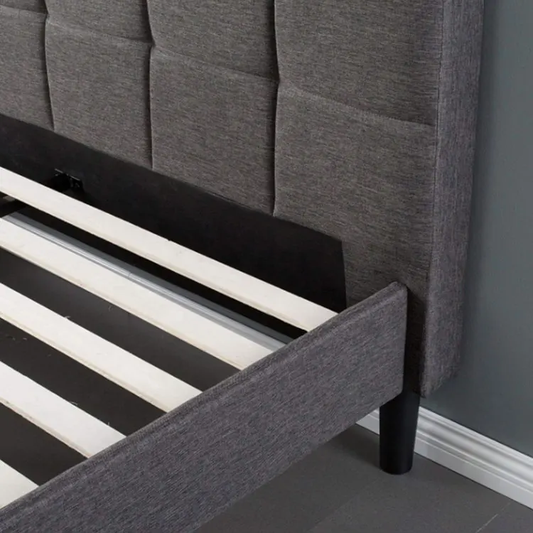 Modern Cheapest Black Upholstered Platform Double Upholstered Metal Wooden Bed Frame