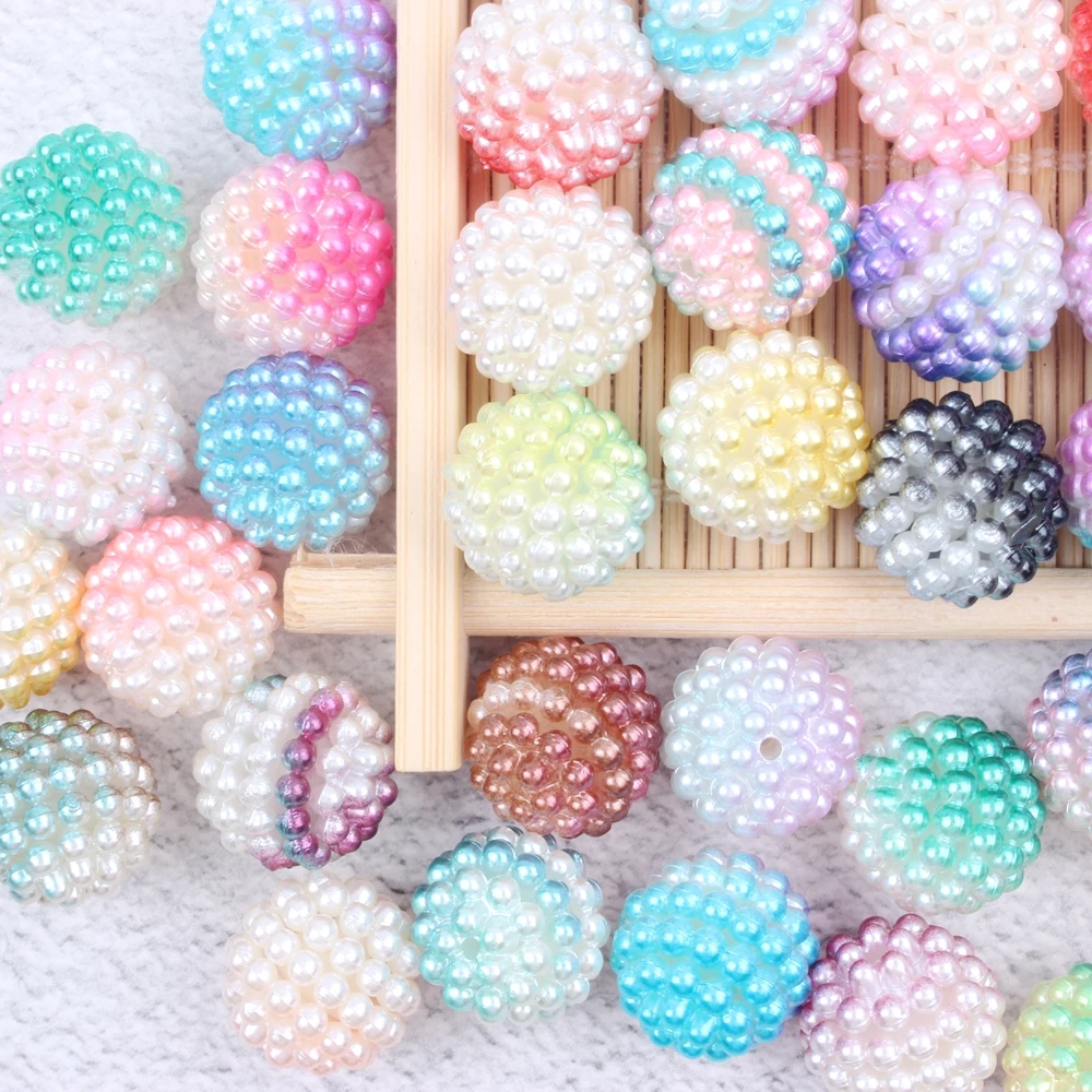 New Style 200pcs 15mm Multicolor Bayberry Perforation Pearl Beads Hole Round Resin Pearl DIY Dress Making Jewelry Decorations