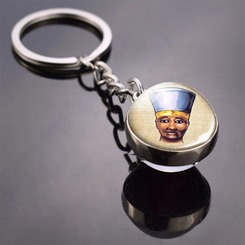 Ancient Egypt Pharaoh Key Chains Ancient Egypt Anubis Doubleside Glass Ball Keychain Pendant Jewelry for Archaeologist Gifts