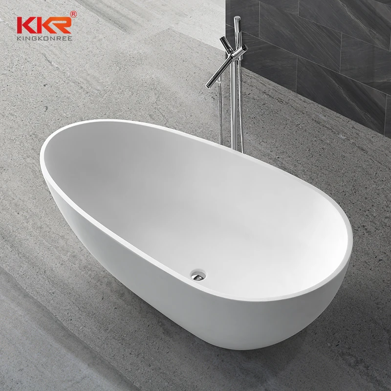 KKR Acrylic Solid Surface Stone Free Standing Bathtub Adults Tub in Apartment and Villa Bathroom