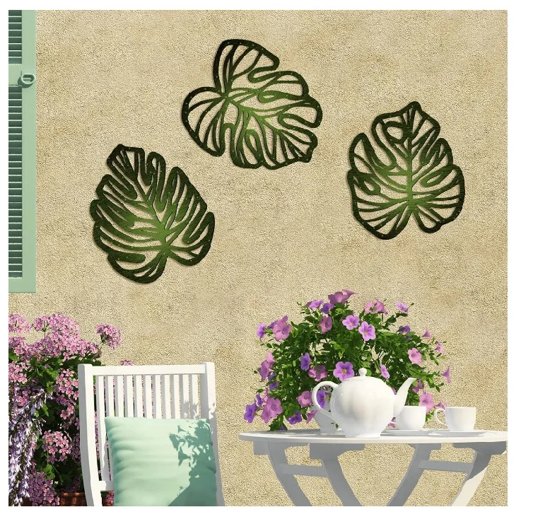 Wood Hanging Sculpture Vintage Tropical Plant Plaque Wall Art Wooden Palm Leaves Plant Wall Decor for Home  Room Office