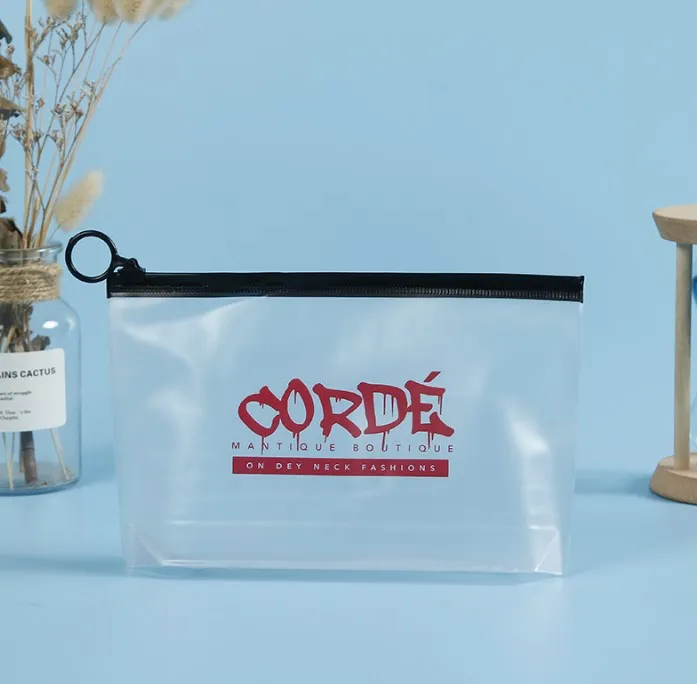 Wholesale custom design transparent clear zipper pvc bag laser plastic pouch with logo print