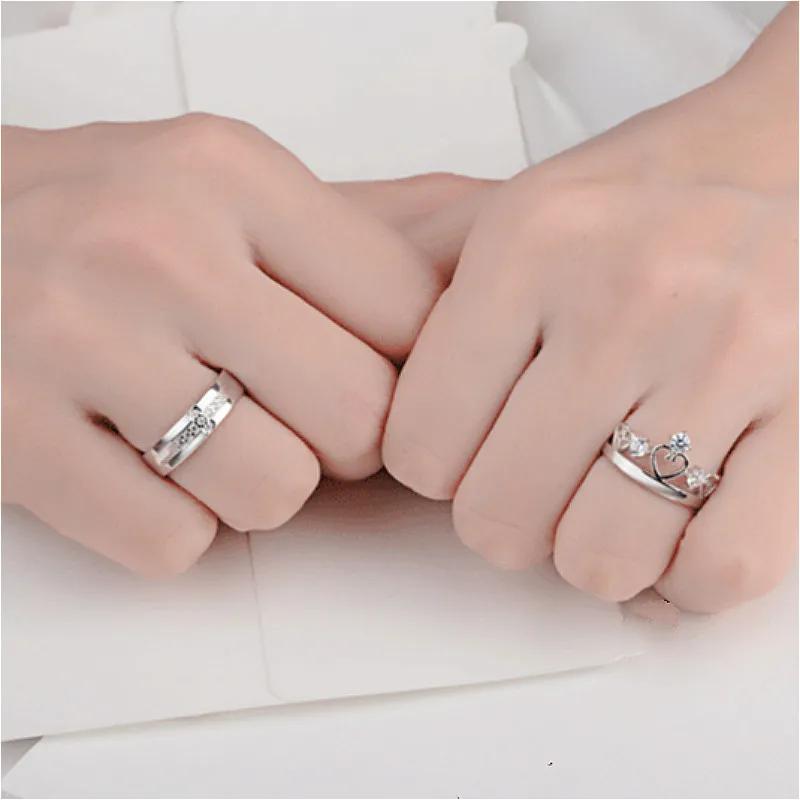 Fashion Resizable Couple Jewelry Dainty Cubic Zirconia Silver Ring Crown Ring