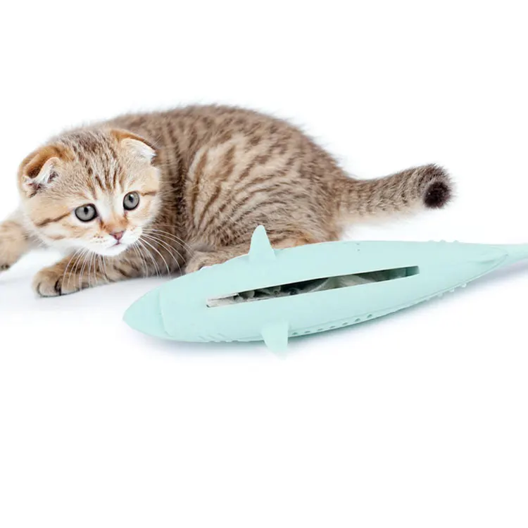 
Pet Catnip Molar Teeth Cleaning Fish Shape Training Interactive Toy for Silicone Cat Chew Toys 