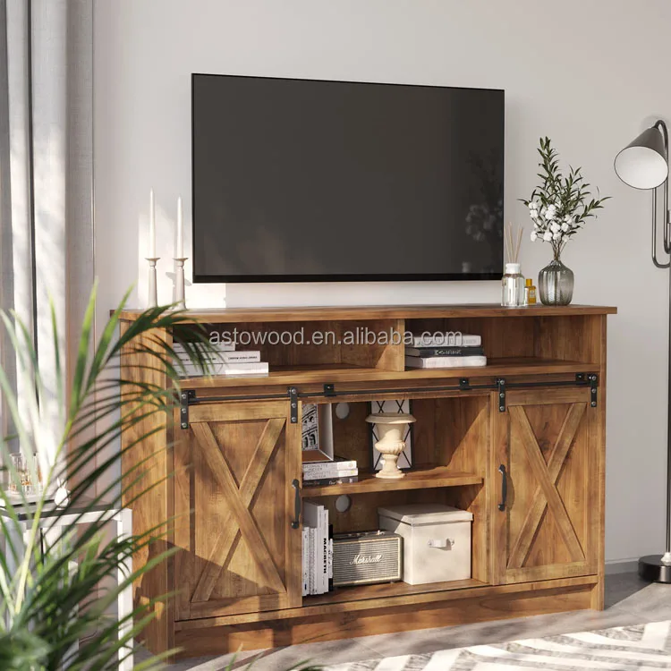Farmhouse Sideboard Cabinet Storage with Sliding Barn Doors and 4 Adjustable Shelves for Kitchen dining room