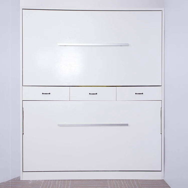 White color multifunction bedroom furniture save space fold children wood mounted wall bed bunk bed with drawer