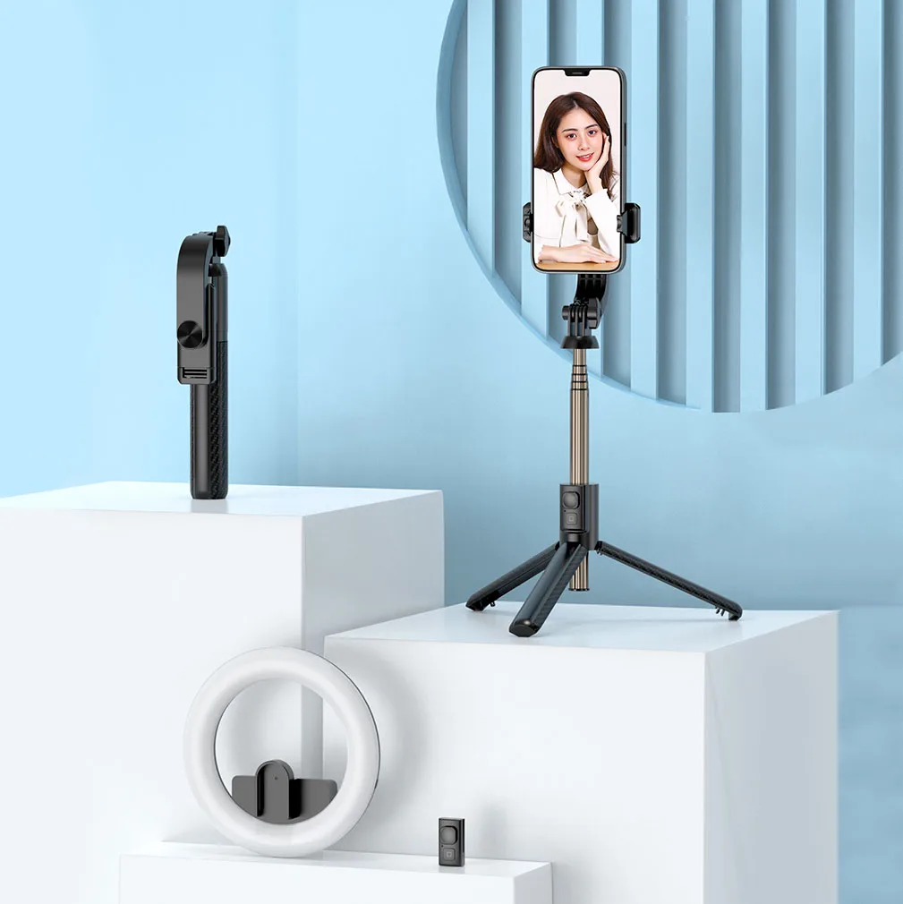 V02S Detachable LED Ring Light TikTok Remote Control Tripod Stand Phone Holder Selfie Stick Tripod