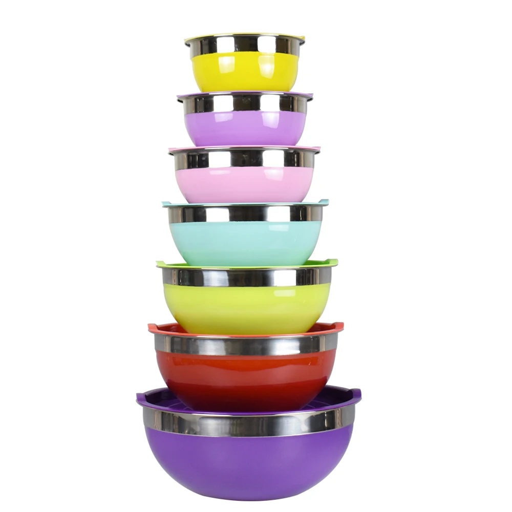 Набор разноцветных смесительных чаш из нержавеющей стали с герметичной крышкой для салата