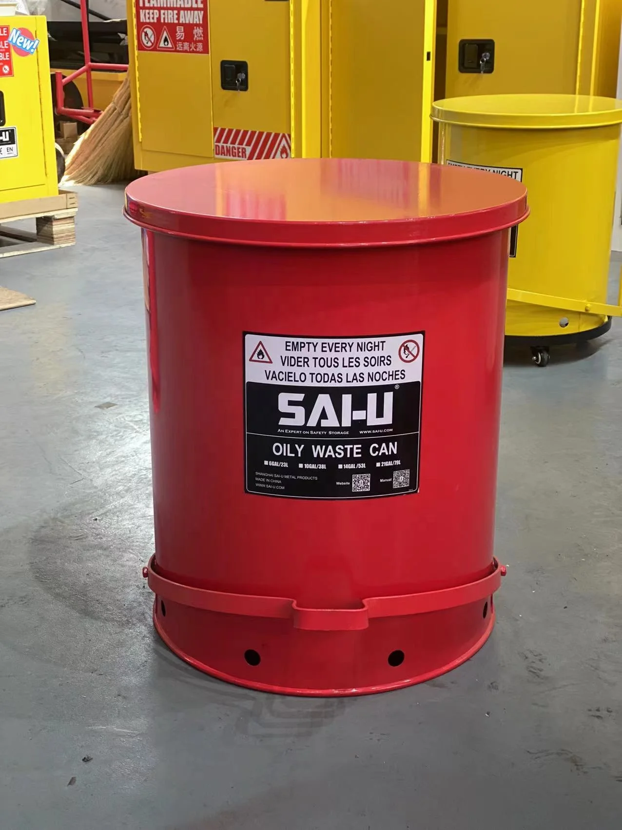 SAI-U OSHA Standard  14G/52.9L Laboratory waste bin Fireproof trash can Oily waste can