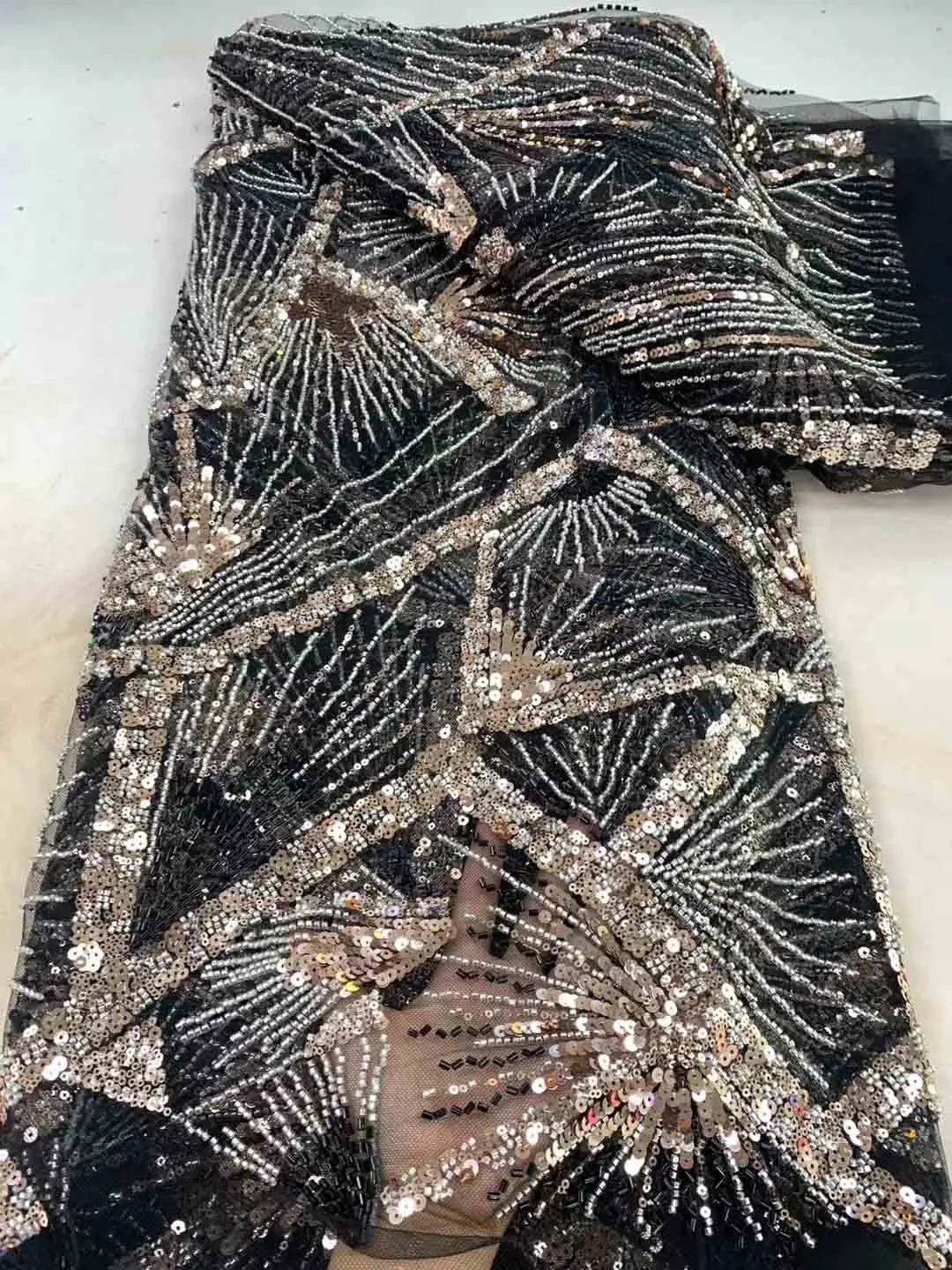 Thailand mesh beaded lace with sequins