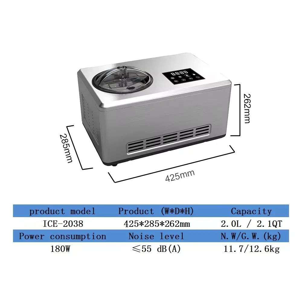 Ice Cream Maker Machine for Home 2L Large Capacity Detachable Easy to Clean Electric Household Dairy Notebook Family DIY