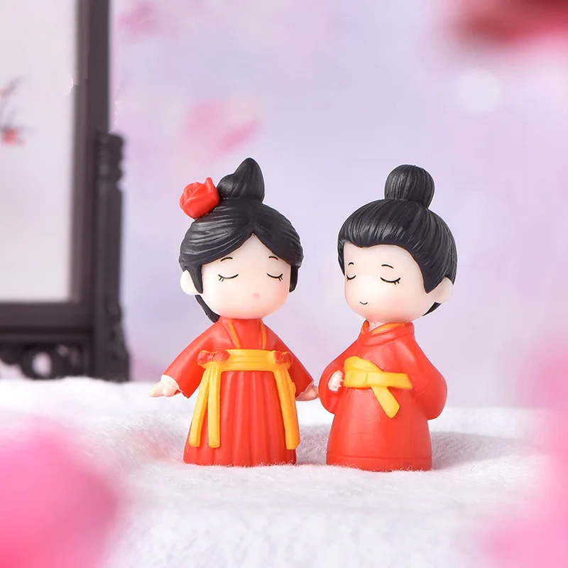 Resin Couples Doll DIY Succulent Micro Landscape Cake Decoration Chinese Style Antique Lovers Figurine