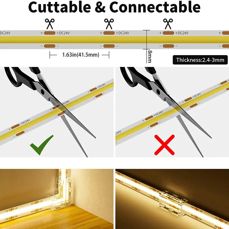 Hot sale COB LED Strip 320LEDs IP20 DC 24V White 3000K Furniture Wardrobe Decor Flexible RGBW LED COB Strip Light