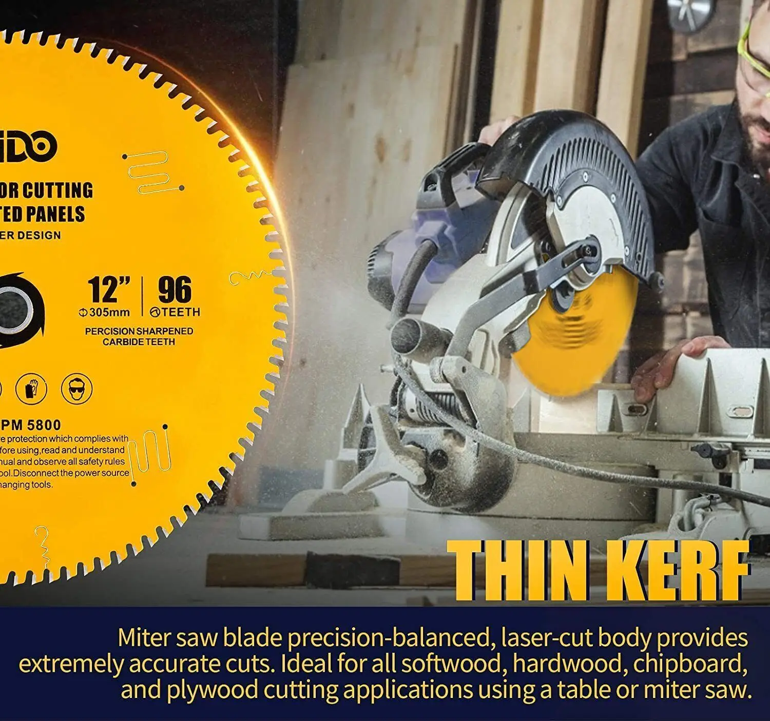 12-дюймовая 96-зубчатая твердосплавная пила высокой плотности промышленного класса для настольной пилы и торцовой