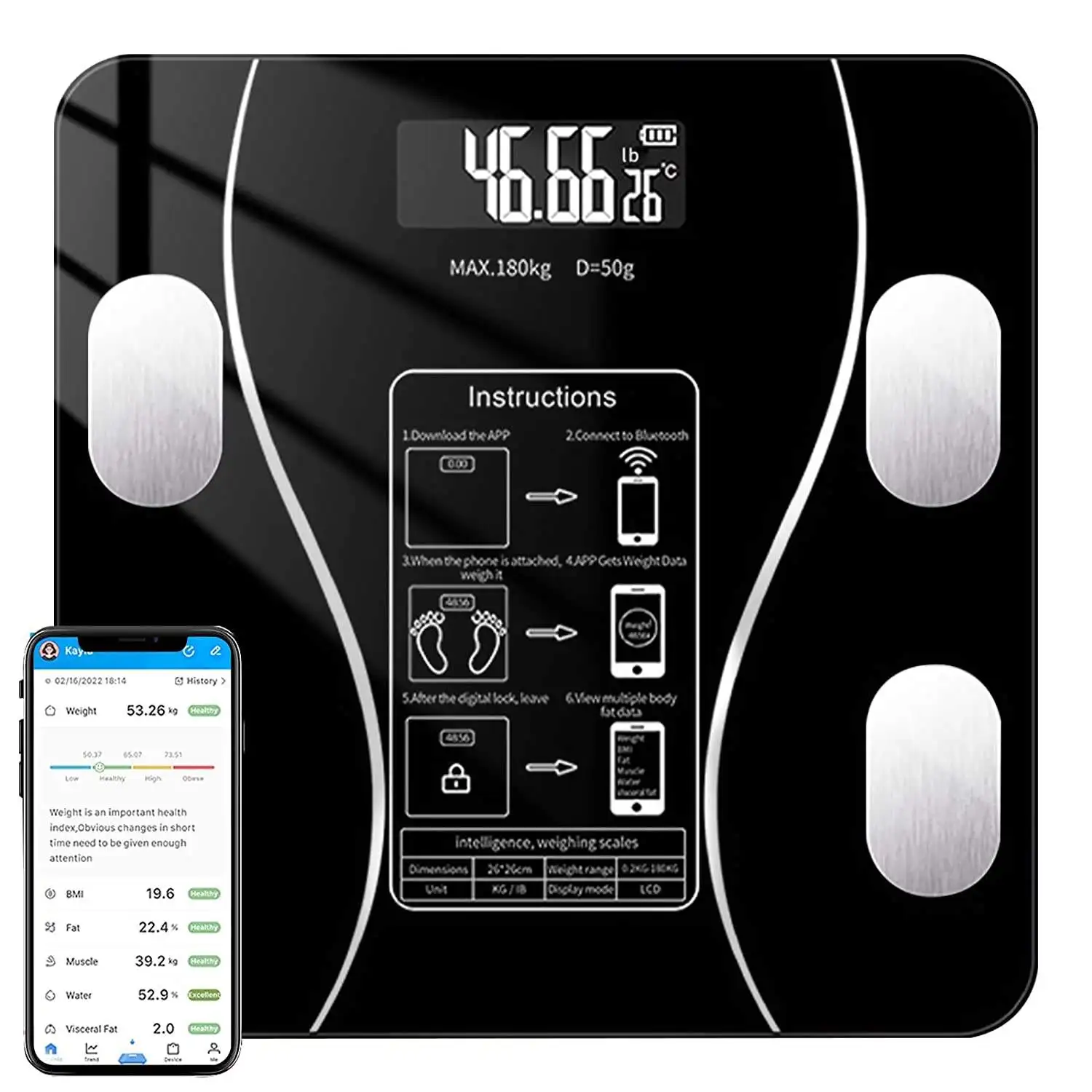 Quality Wireless Smartphone App Smart Highly Accurate Digital Composition Analyzer Body Fat Scale