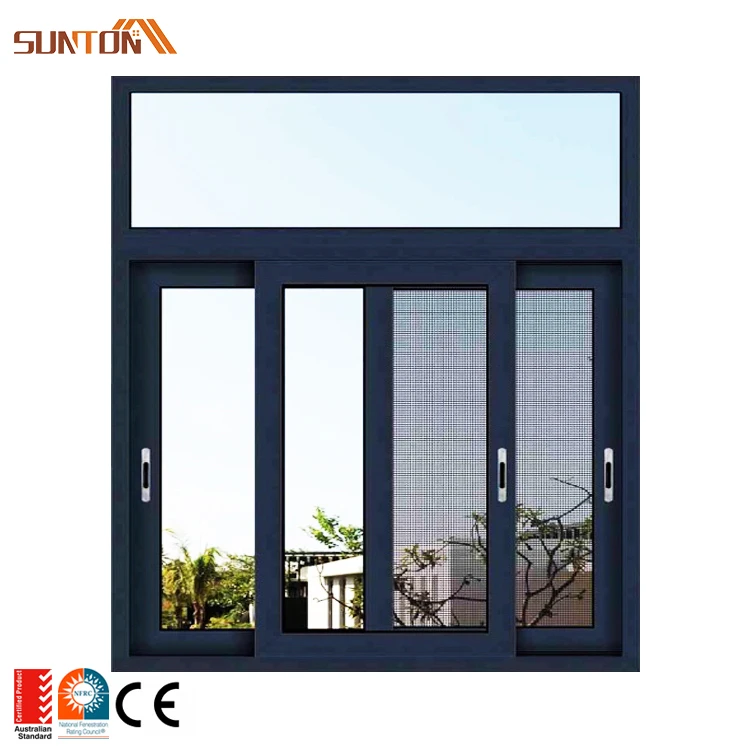 Modern design insulated thermal break black aluminum profile framed double glazed glass anti-mosquito multi sliding window
