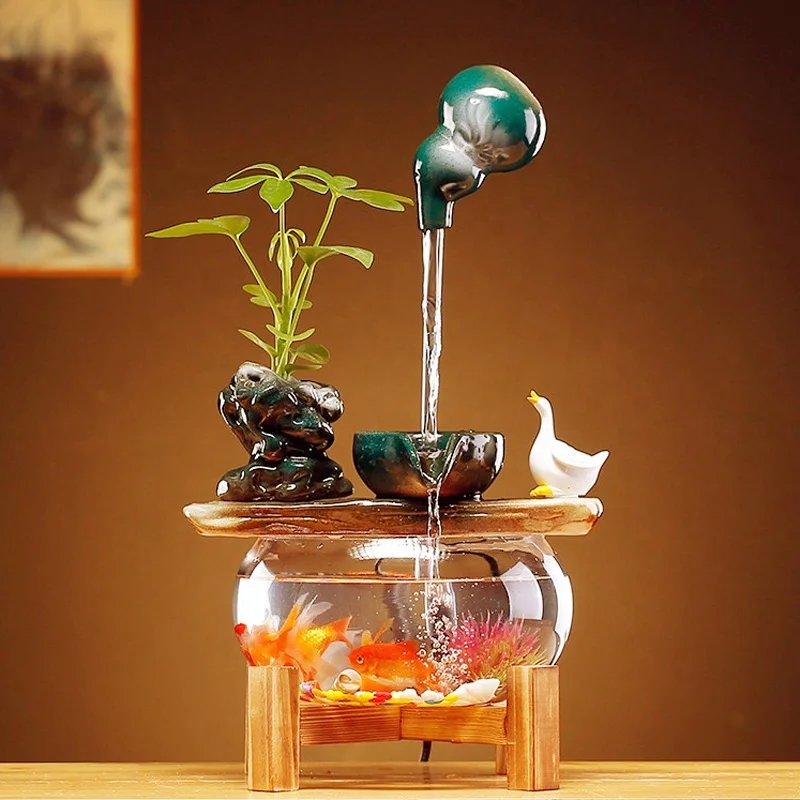 High Quality Mini Rockery Waterfall Ornament Ceramic Smoke Tabletop Fountain With Fish Tank for Indoor and Home Decoration