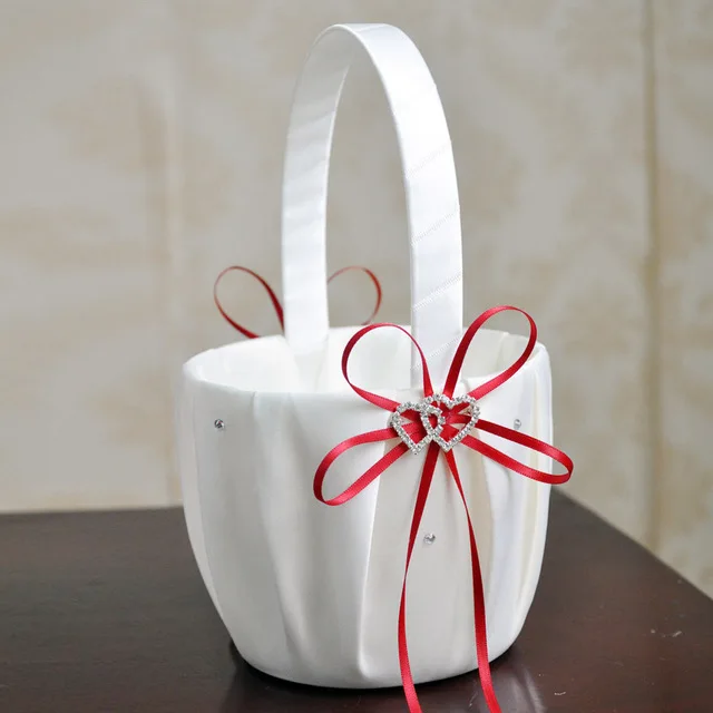 Wedding Decoration sets/Bowknot heart Drill flower basket+ring pillow+guest book+pen set+garter