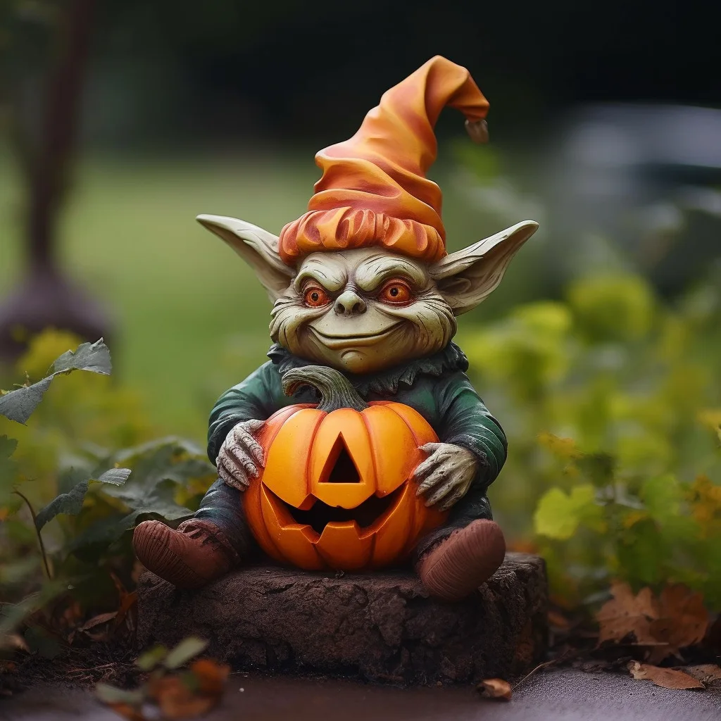 Cross border New Halloween Witch Holding Pumpkin Resin Decoration Creative Decoration Night Light Rural Micro Landscape