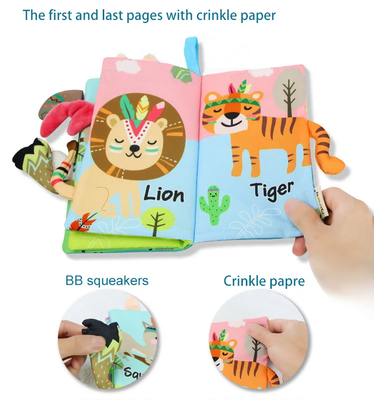 Baby early education toy aipinqi Soft Fabric animal tails cloth book