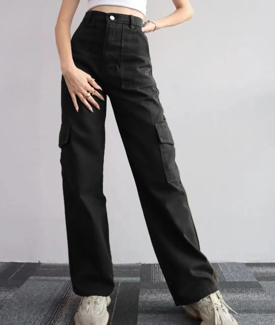 Custom Women Stylish Casual Loose Leisure Streetwear Cargo Pants Outdoor Jogger Patchwork Sweatpants with Pockets