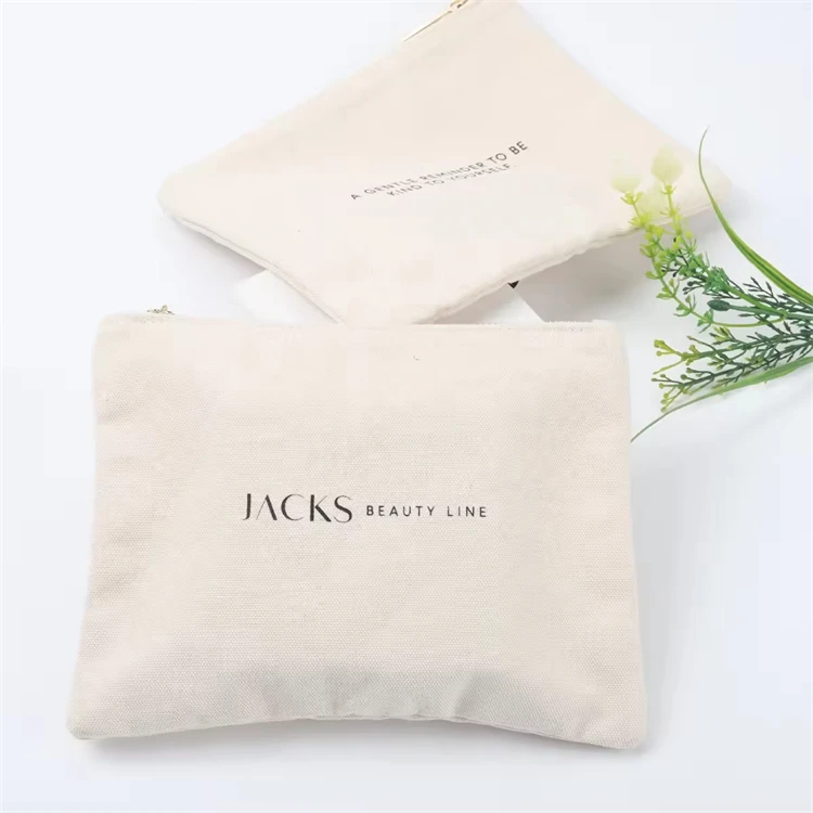 2024 Hot Sale Eco-Friendly Double Sided Cotton Canvas Makeup Bag Fashionable Zipper Accessory Pouch Case Travel Letter Cosmetic
