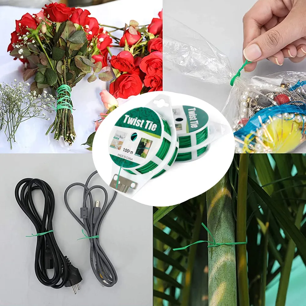 Hot Selling pvc plastic twist tie plant binding wire tie  plastic wires Tie Plant Office Cable with Convenient Built-in Cutter