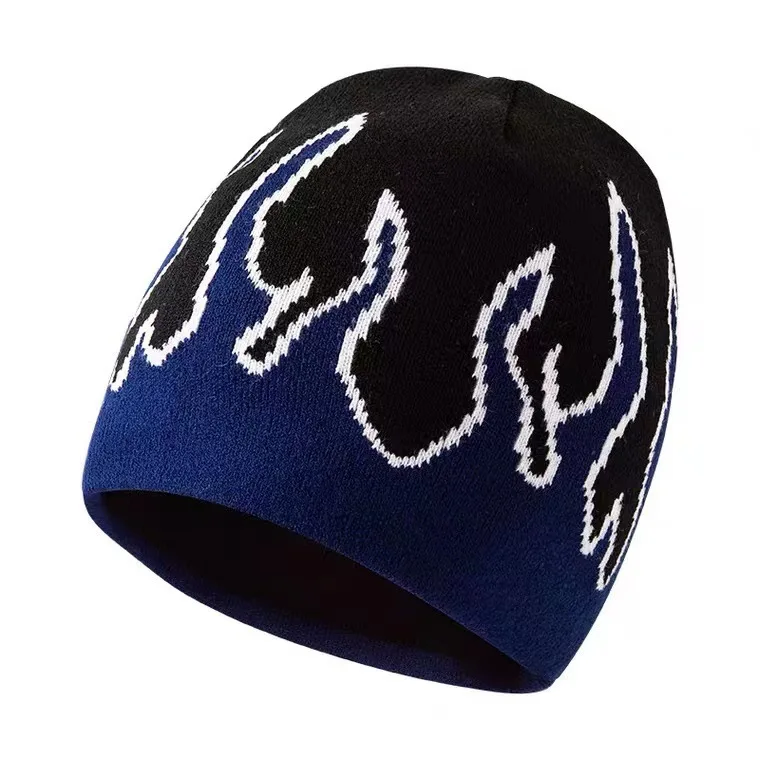 Fire Flame Pattern Beanie Knit Beanie Hat Y2K Skullies Slouchy Beanie