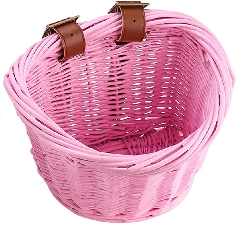 Factory Supply wholesale bicycle rattan basket mini pink bicycle front basket