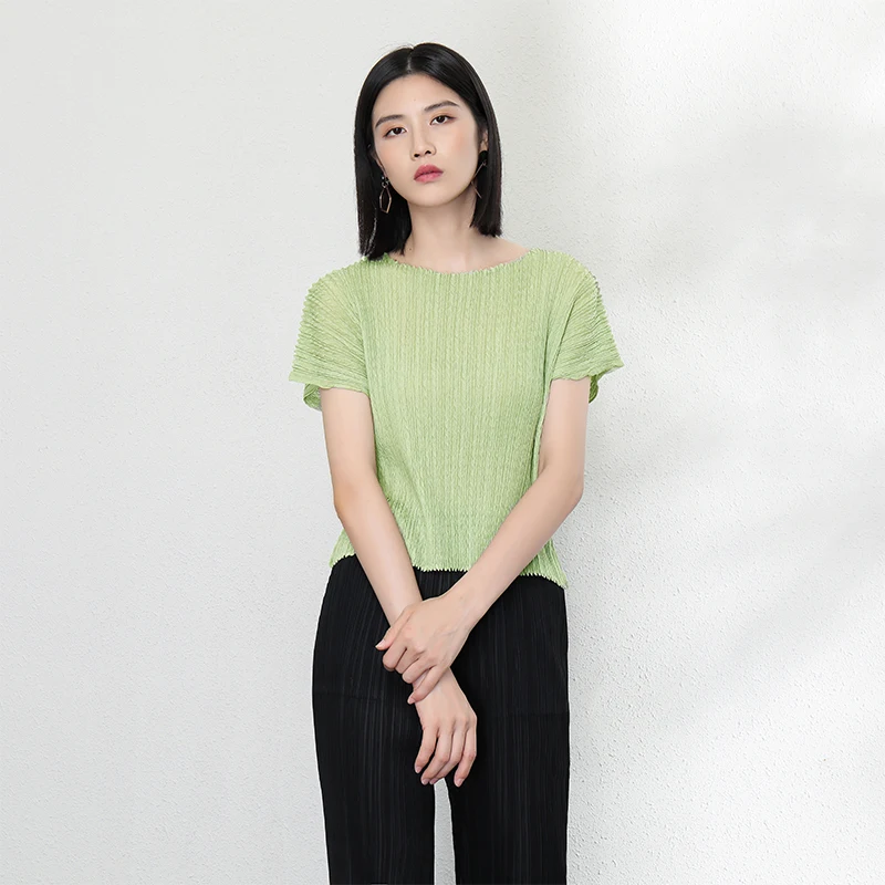 Женская плиссированная футболка, Повседневная футболка на весну/лето, 2021