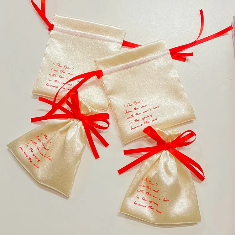 wholesale Satin Drawstring Bag Customized Logo Printed Satin Gift Bag for hair Packaging Hair Extensions